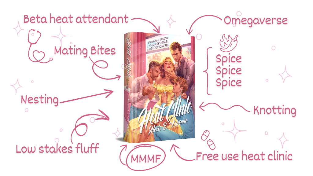 A trope tree for heat clinic: omegaverse, spice, knotting, free use heat clinic, MMMF, low stakes fluff, nesting, mating bites, and a beta heat attendant